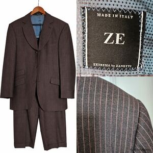 ZE  Zanetti Super 140’s Wool Suit Made In Italy Brown Pinstripe Blazer Pant 42.